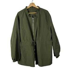 Boutique Army Green Full Front Ruffle Neck Parka Jacket 3XL